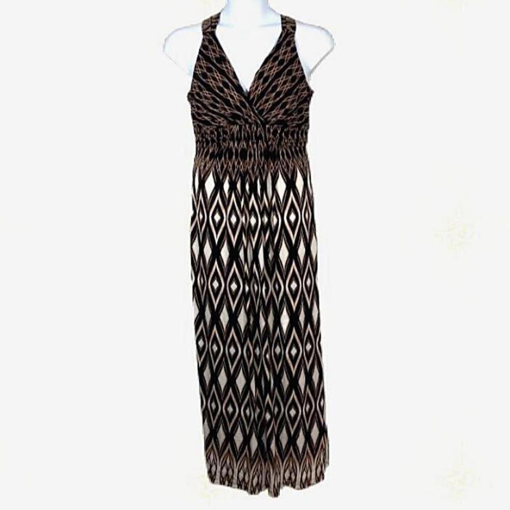 SOMA Sleeveless Maxi Long Jersey Knit Bra Dress Criss Cross Racer Back Brown L